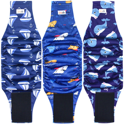 Grecle Premium Male Dog Wraps - High Absorbency Male Dog Diapers (Pack of 3) - Washable Belly Band for Male Dogs Incontinence and Puppy Training (Sailboat, S)