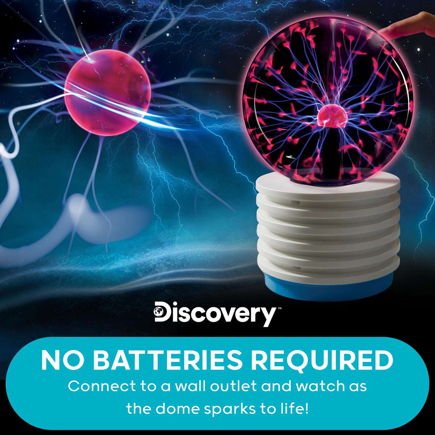 Discovery™ Plasma Globe Lamp - Touch & Sound Sensitive Lightning| Electric Tesla Coil Base Design| Educational STEM Toy| Home & Room Décor| Light-Up Plasma Orb| Interactive Globe| Fun Science Gift