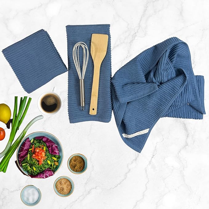 Chambray Light Blue Kitchen Hand Dish Towels: Oversized 28" x 18", 100% Cotton