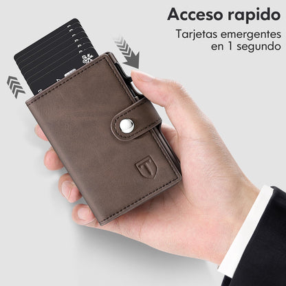 TENBST Slim Wallet with Coin Compartment, Men's RFID Protection, Faux Leather Wallet Men, Automatic Pop-Up Credit Card Case, Brown, Classic, brown, 10cm*7cm*2.1cm, Minimalist