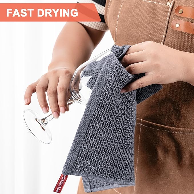 BOOMIBOO 8-Pack Kitchen Dish Cloths, 100% Cotton Waffle Weave, Ultra Soft