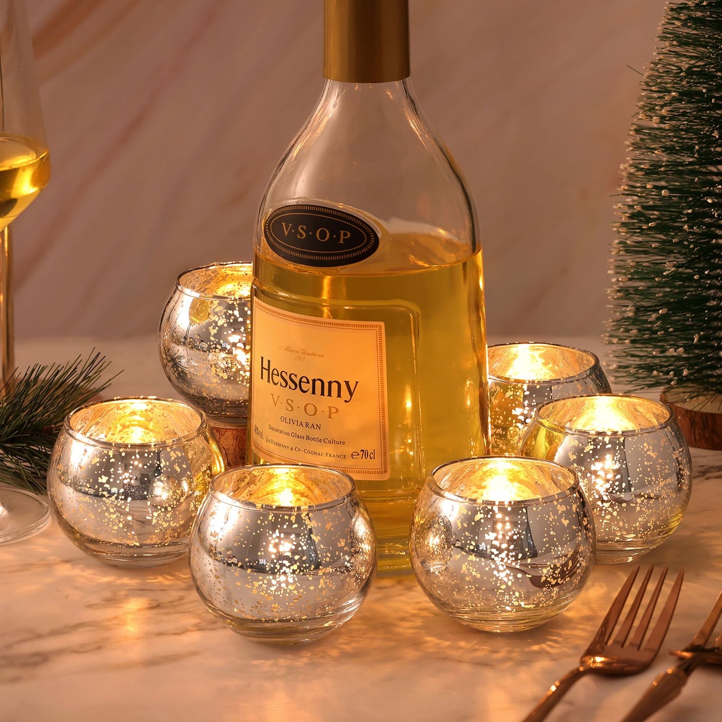 LAMORGIFT Silver Votive Candle Holders Set of 12 - Mercury Glass Votives Candle Holder - Christmas Tealight Candle Holder for Home Decor and Weddings/Parties Table Centerpieces