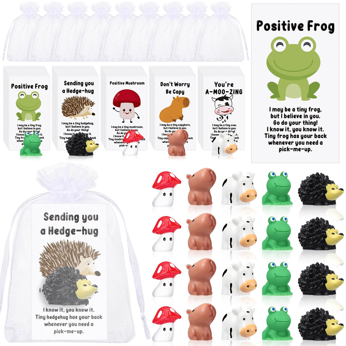 Fumete 25 Set Employee Appreciation Gift Bulk for Social Worker Volunteer Teacher Nurse Positive Resin Animal with Pun Motivation Note Card Inspirational Secretary Admin Assistant Thank You Gift