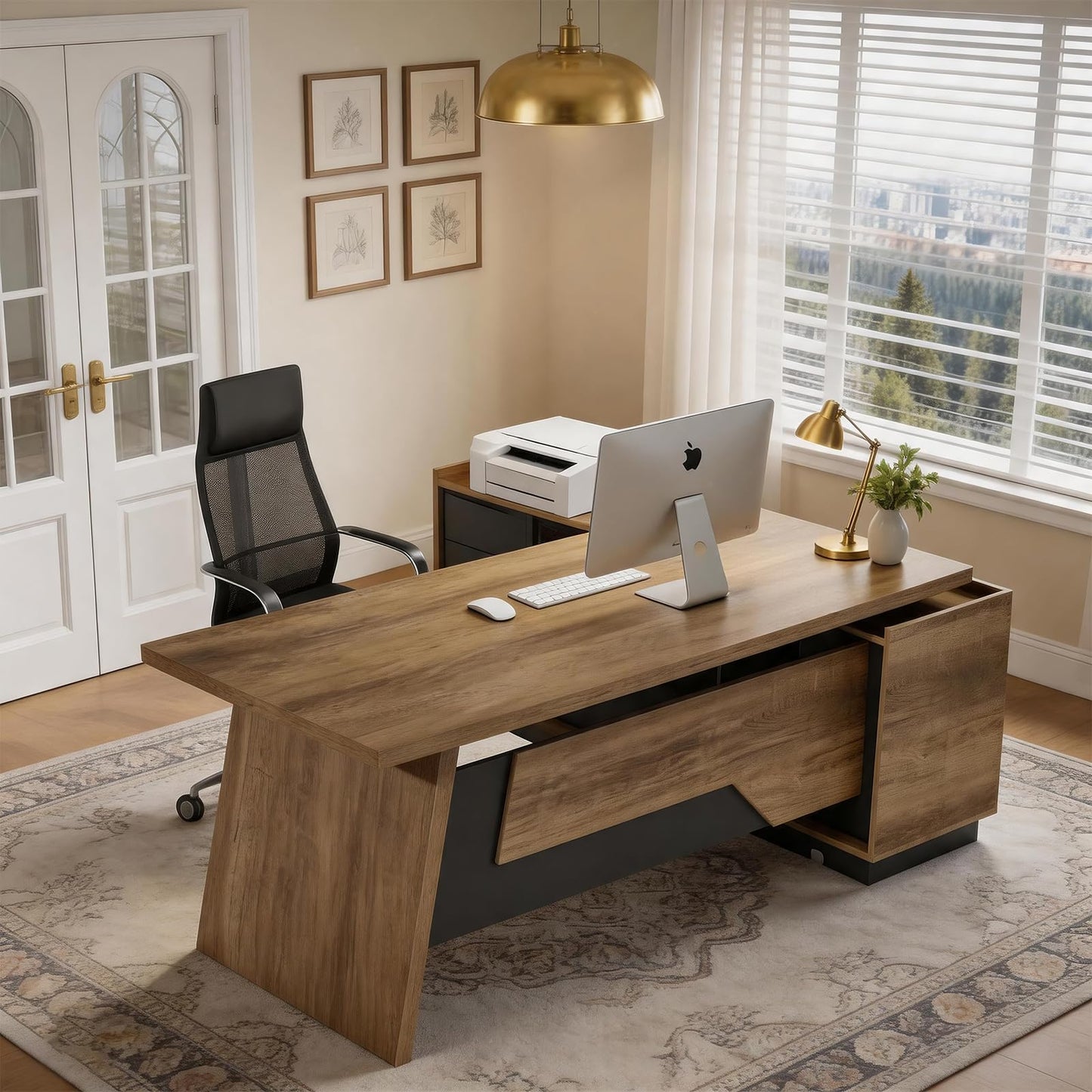 ONNAHOMEStlyle L-Shaped Executive Desk (71" or 79") | with Built-in Dual Charging & Wireless on Desktop | Drawers & Printer Space, Modern Office Desk for Home & Business Offices(Right)