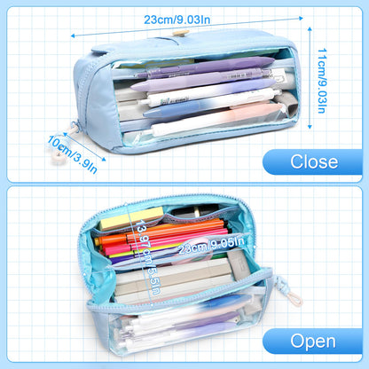 Toplive Large Pencil Case Big Capacity Pencil Pouch Simple Big Pen Stationery Bag Durable Pencil Box Gift Organizer, College Office Travel Storage Bag, Aesthetic Supply for Adult, Blue