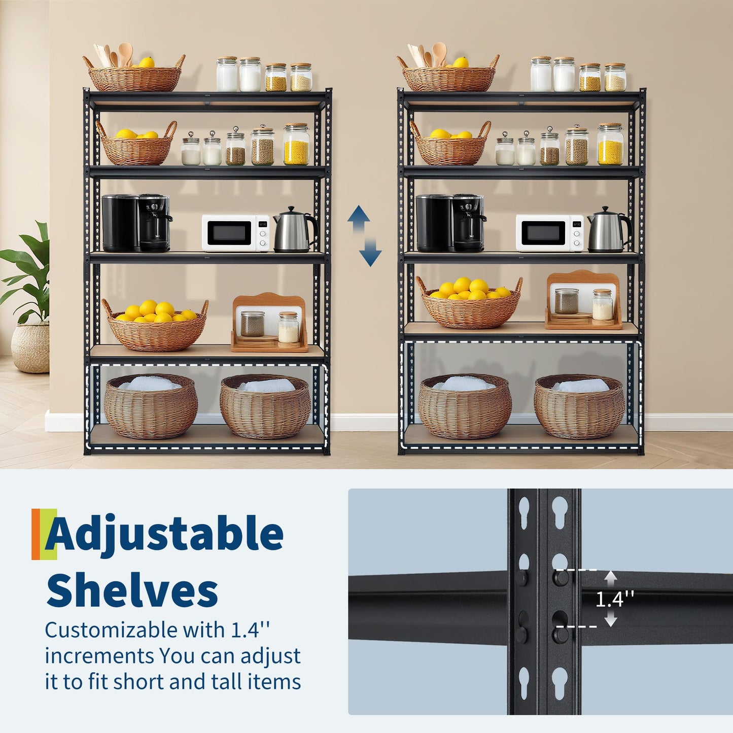 Heavy Duty Storage Shelving Racks, 5-Tier Adjustable Metal Garage Storage Shelves, 2500 LBS Capacity, 48" W x 24" D x 72" H Muscle Racks for Garage, Basement, Kitchen Pantry, Laundry Room