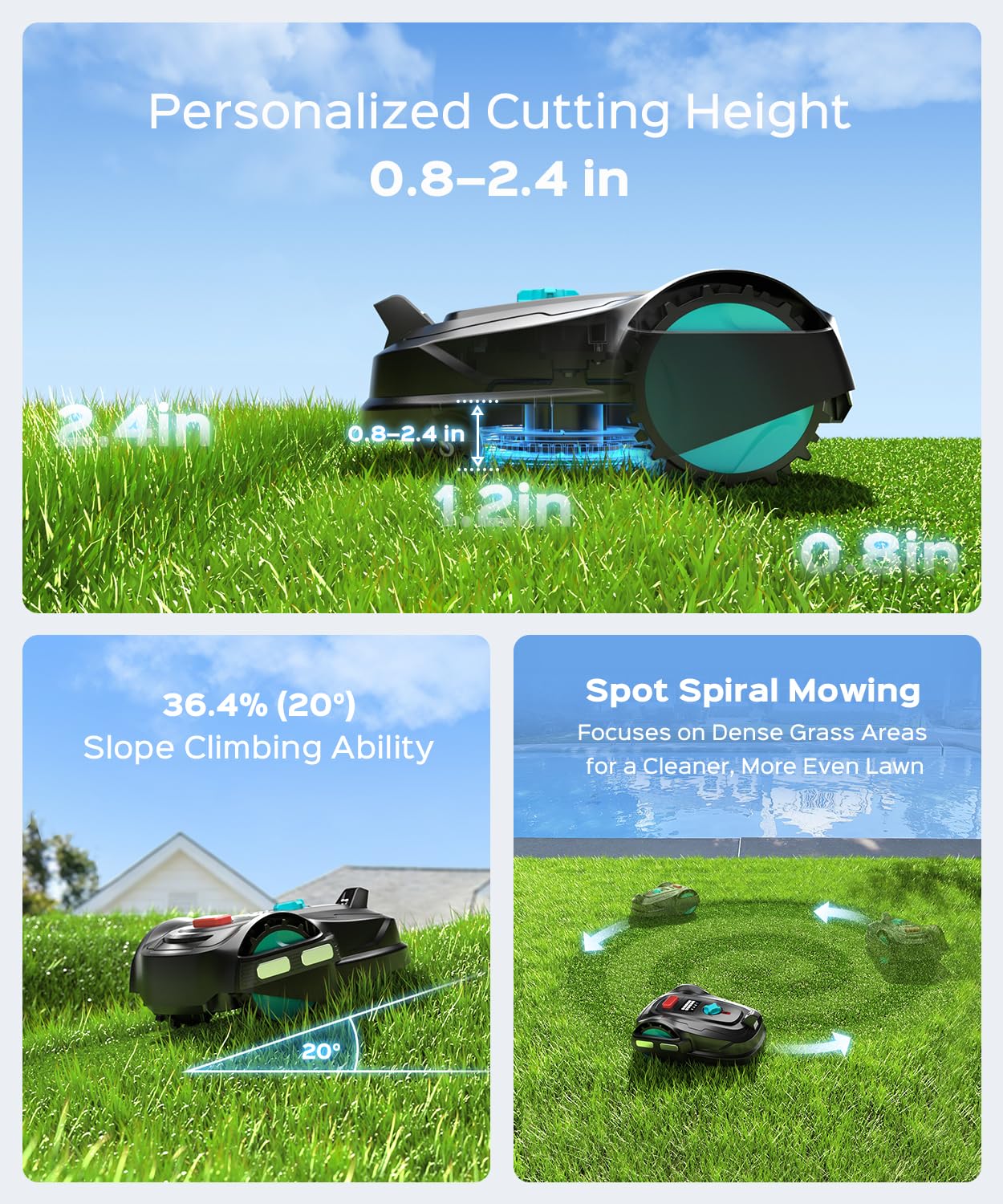 YARDCARE 2026 New M800Plus Robot Lawn Mower, GPS & 3D Vision, with 32.8 ft Magnetic Stripe, Obstacle Avoidance, Auto-Charging, APP Control, Bow-Shaped Mowing for Lawns up to 8611 sq.ft (Jet Black)