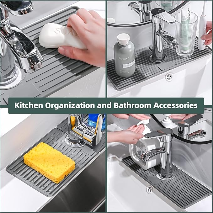 Faucet Mat for Kitchen Sink, Silicone Faucet Handle Drip Catcher Tray, Drying