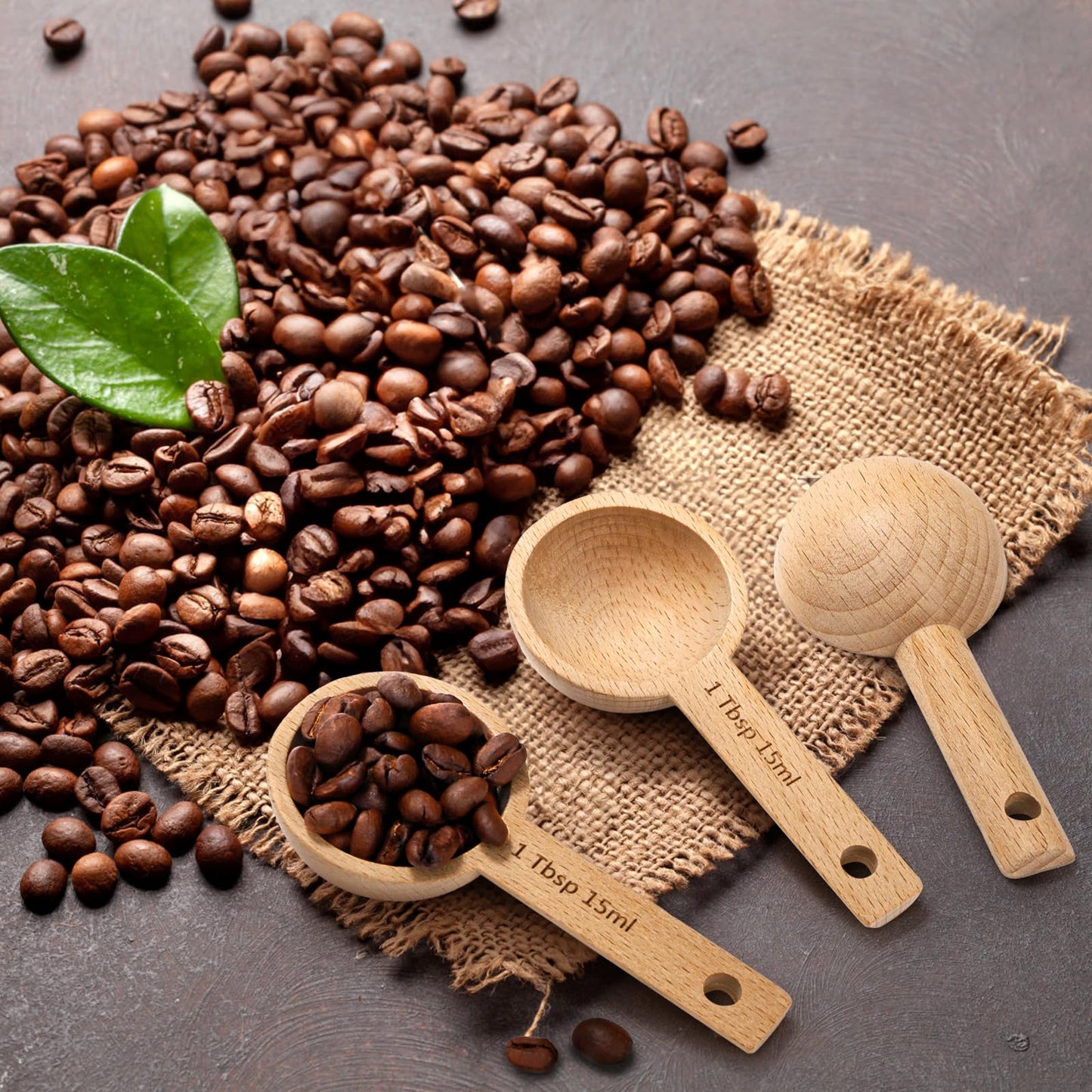 Tebery 8 Pack Wood Measuring Scoops for Canister, 1 Tablespoon Beech Coffee Scoop Measuring Spoons for Coffee Beans, Ground Coffee, Protein Powder, Spices, Tea and Bath Salt