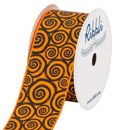 Ribbli Grosgrain Halloween Swirl Print Craft Ribbon,1-1/2 Inch,10-Yard Spool, Orange/Black,Use for Halloween Wrapping,Fall Decoration,All Crafting and Sewing