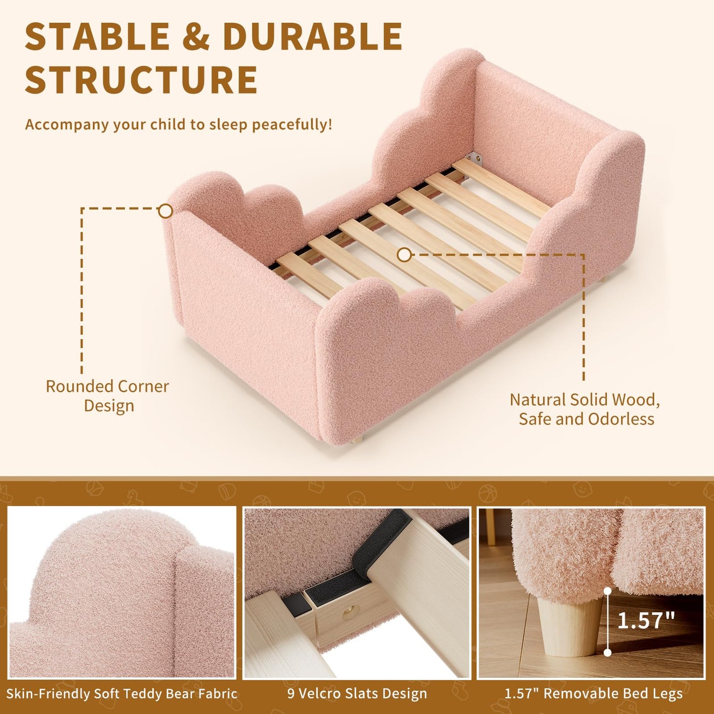 NAIZEA Toddler Bed - Toddler Floor Bed, Kid Bed Frame, Standard Crib Size Kids Beds Up to 3 Years Girls and Boys, Montessori Floor Beds(No Mattress)