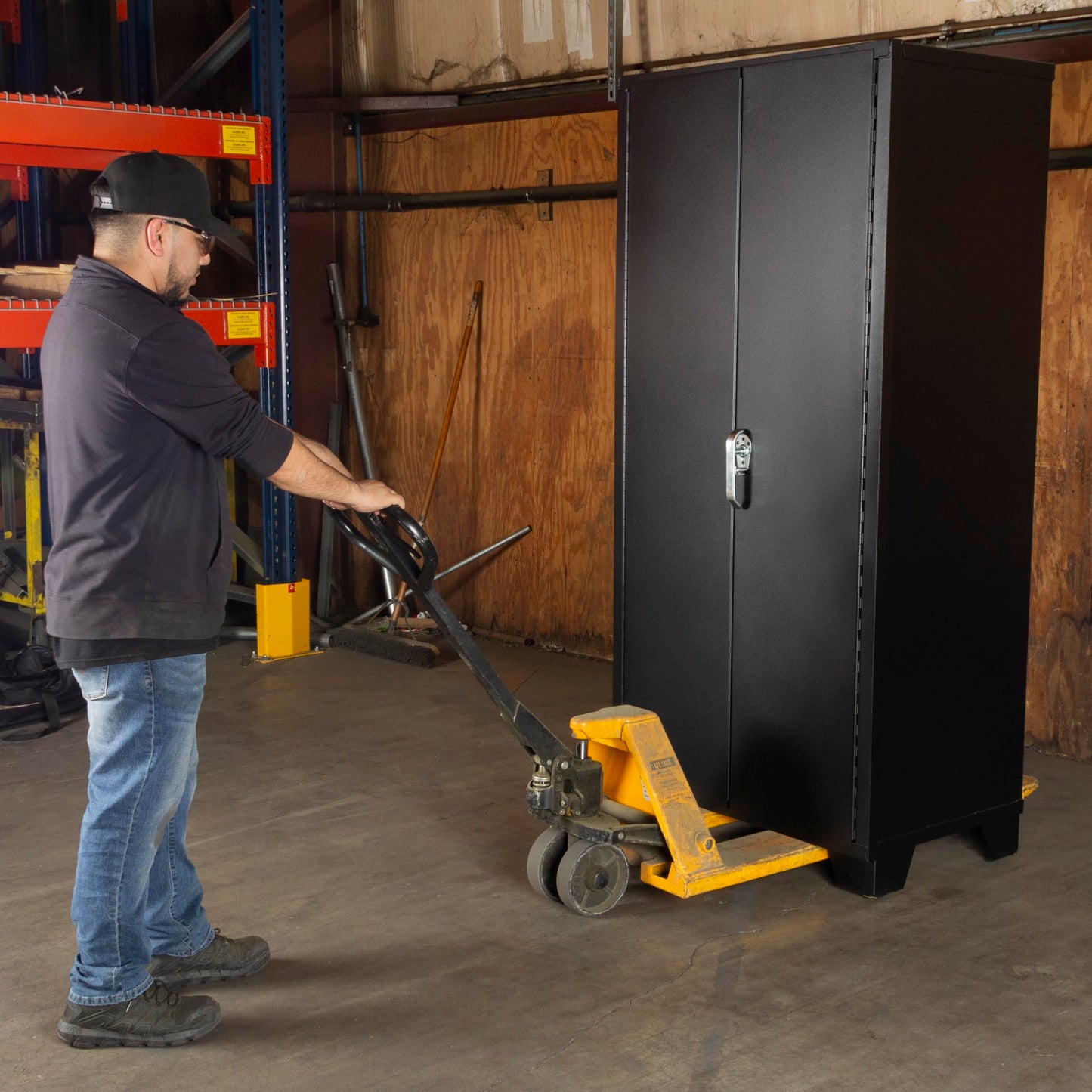 Jamco Tool Storage Cabinets with Bin Mounts, Model DZ, Includes 132 Bins, 36-Inch W x 24-Inch D x 78-Inch H, Red Bins