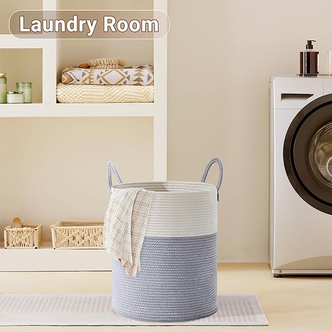 Tall Laundry Basket with Handles, 58L Portable Dirty Clothes Hamper, Boho