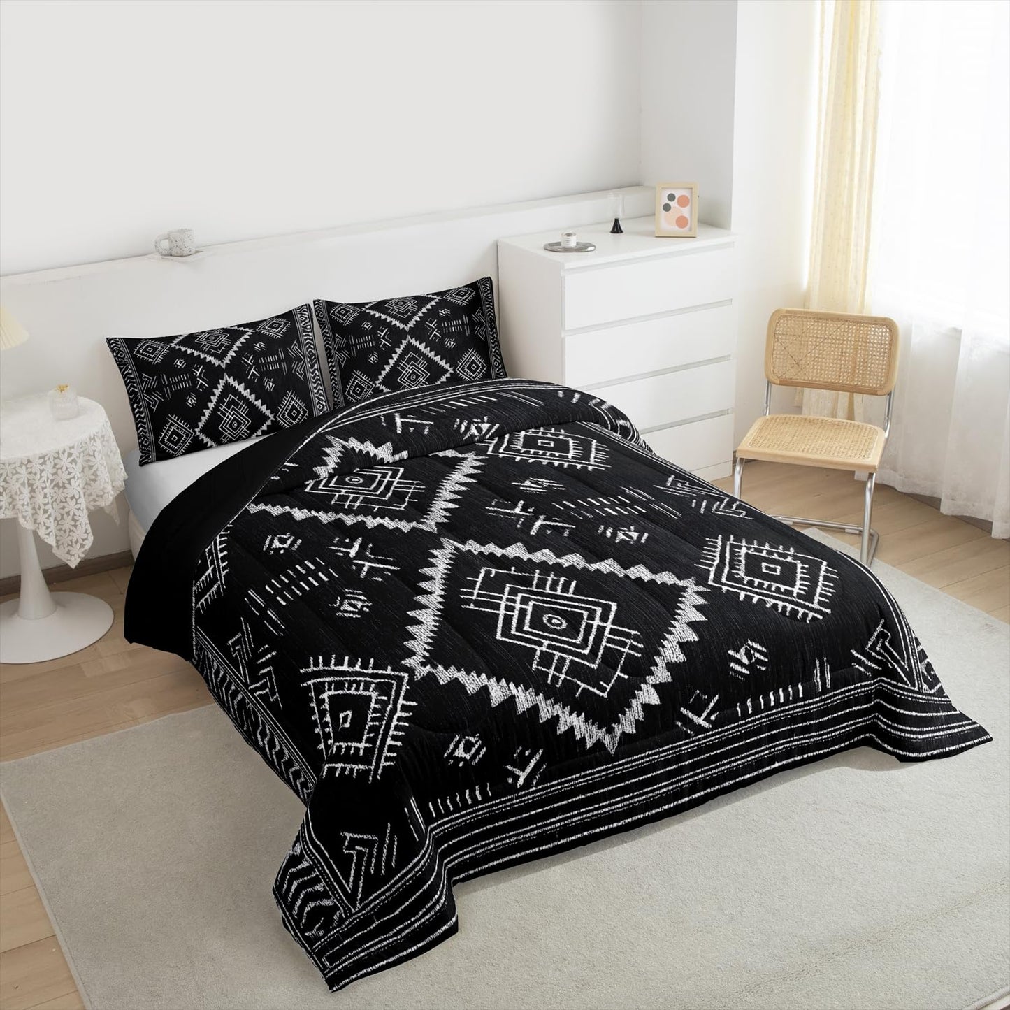 jejeloiu Boho Western Comforter Set Queen Size Bohemian Southwestern Bedding Set for Kids Boys Girls Aztec Decor Duvet Quilt Country Bedroom Farmhouse 3 Pcs with 2 Pillow Cases