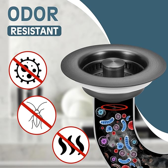 Kitchen Sink Drain Strainer 3 in 1, 304 Stainless Steel Pop Up Sink Stopper