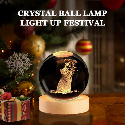 UPSIME Ideal Cat Gifts, 2.4In Cute Crystal Cat Ball Lamp with Wooden Base, Gifts Ideas for Cats Lover, Girlfriend Mom Girl-Christmas, Birthday, Mothers Day, Cute Cats Decor for Home Office Bedroom