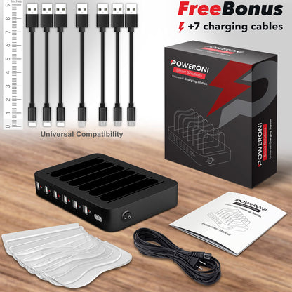 USB Charging Station - 6 Port Universal Charging Station for Multiple Devices - Multi Device Charger Dock - Compatible with Apple, iPad, iPhone, Android Cell Phones, and Tablets - Black