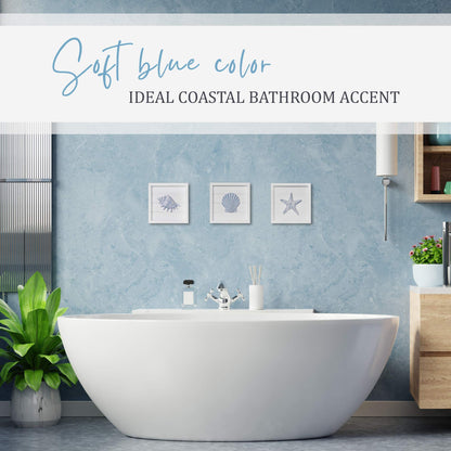 TideAndTales Blue Seashells and Starfish (Framed Set of 3) Coastal 3D Wall Art for Bathroom or Bedroom, Ocean-Inspired Beach Decorations for Home or Beach House