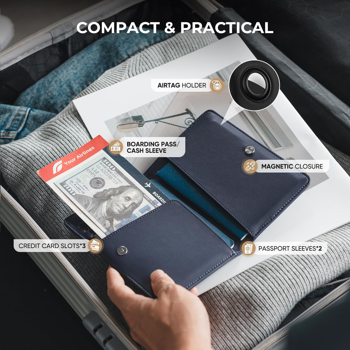VULKIT Passport Holder with Airtag Slot, Premium Nappa Leather, RFID Blocking Airtag Passport Wallet