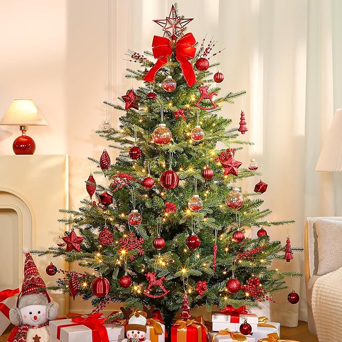 SHareconn 100pcs Christmas Tree Decorations Ornaments Set, Shatterproof Plastic Baubles Decorative Balls for Xmas Tree Decor Holiday Wedding Party, Burgundy