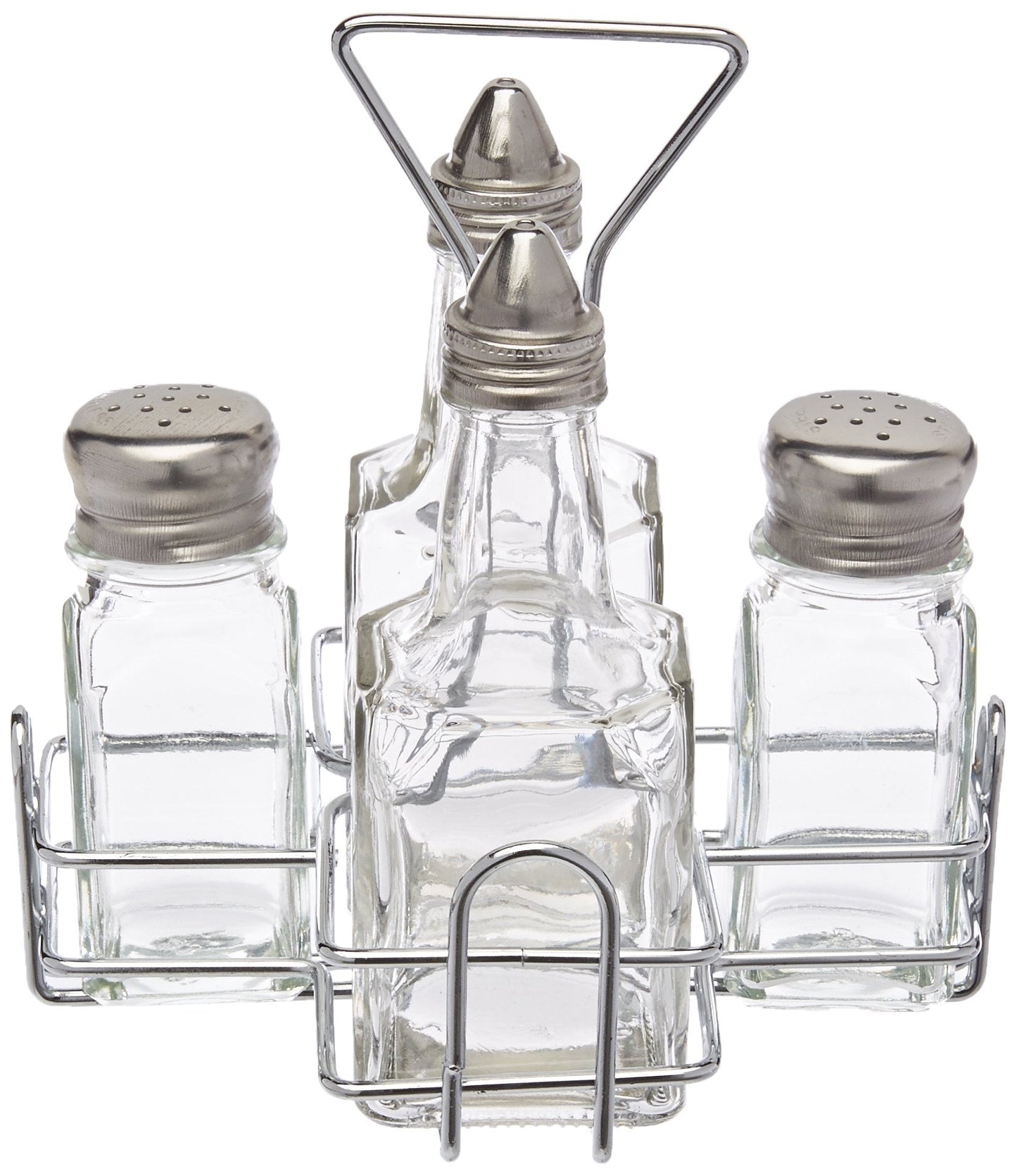 New Star Foodservice 22209 Glass Salt and Pepper Shaker Set with Holder and Oil and Vinegar Cruets, Stainless Steel Gold Plated Top, 0.5-Ounces