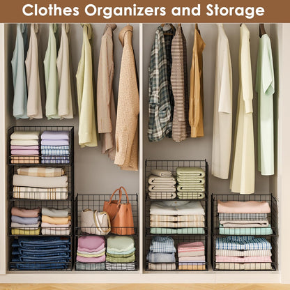 Yociyoga 4-Tier Stackable Closet Organizers and Storage Shelves, Foldable Closet Shelf Organizer, Black(Patent Protection)(Patent No. 30022416)