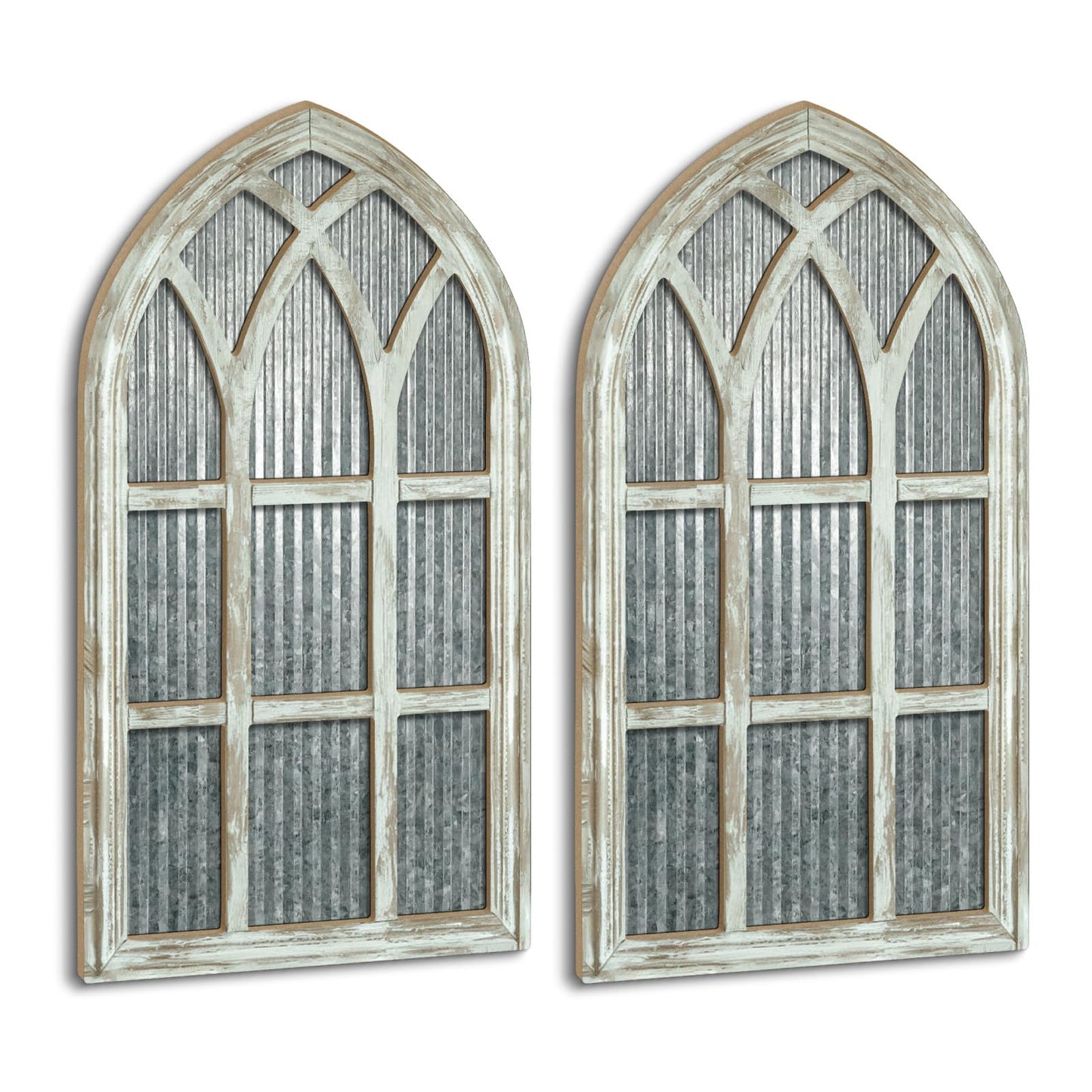 Putuo Decor Weathered White Gothic Arch Window Wall Decor, Rustic Cathedral Frame for Farmhouse Living Room Hallway
