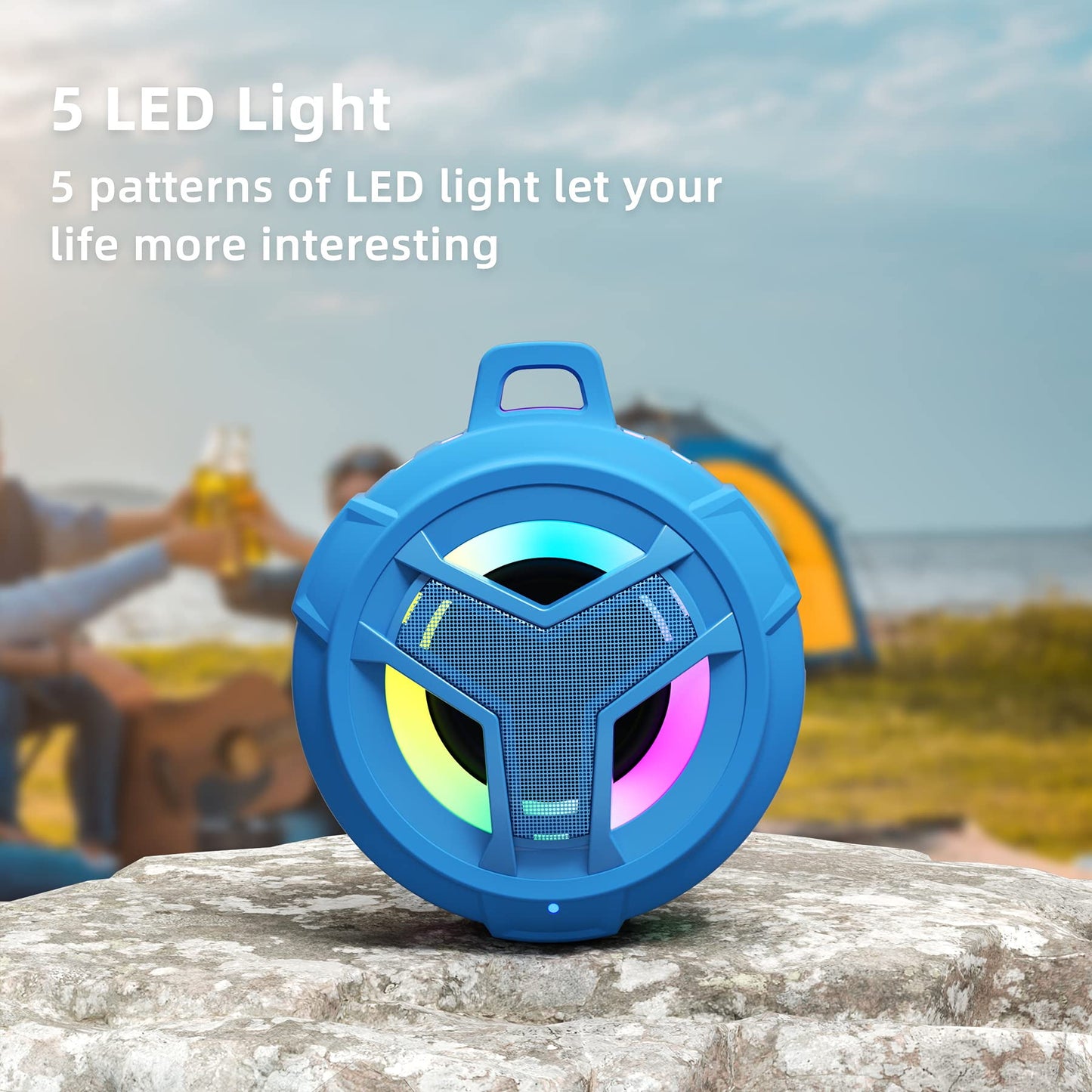 EBODA Shower Bluetooth Waterproof Speaker, IPX7 Floating Portable Wireless Small Speakers with Light, 24H Playtime for Beach, Pool, Kayak Accessories, Gifts for Men and women -Coral Blue