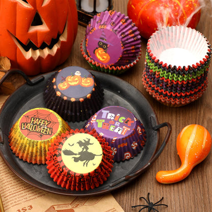 SANNIX 450pcs Halloween Cupcake Liners, Ghost Pumpkin Baking Cups Standard Cupcake Wrappers Paper Wraps Muffin Liners for Halloween Party Candy Cake Decorations Supplies(9 Designs)
