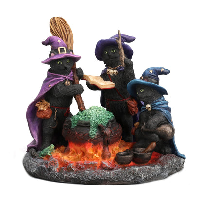 Veronese Design 4 1/2 Inch Black Cats Culinary Coven Witchcraft Cauldron Resin Animal Figurine