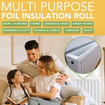 BLOSTM Foil Insulation Roll 10m x 60cm - Radiator Reflector Panels for Floor, Ceiling, Roof, Wall Insulation - 3-in-1 Reflective Foil Insulation Roll - Heat & Vapour Barrier Saves Energy