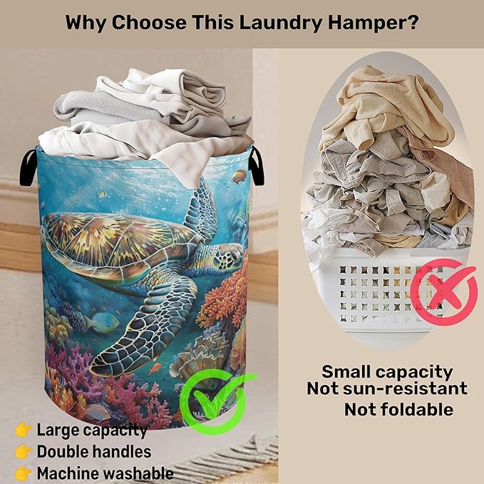 Sea Turtle Foldable Canvas Laundry Basket