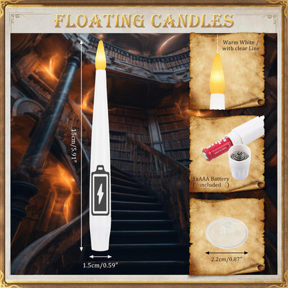 Sunjas 12 PCS Floating Candles with Wand LED Magic Hanging Candle Battery Operated Candle with 13 Batteries Include Flickering Warm Light Floating Candles for Christmas Halloween Decoration
