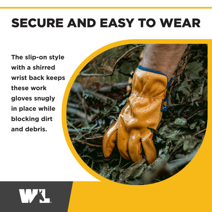 WELLS LAMONT Men’s Slip-On HydraHyde Full Leather Work Gloves | Water-Resistant | Medium (1168M), Saddletan