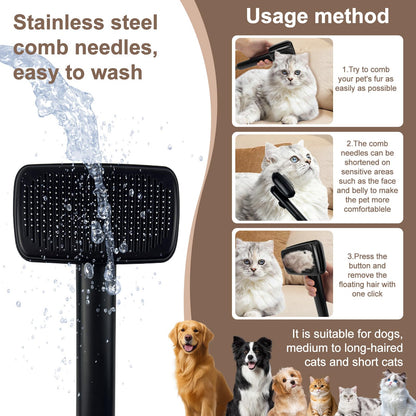 Self Cleaning Deshedding Cat Brush for Dogs & Cats,Adjustable Cat Brushes for Indoor Cats, Easy to Clean Grooming Tool for Long & Short Haired Pets