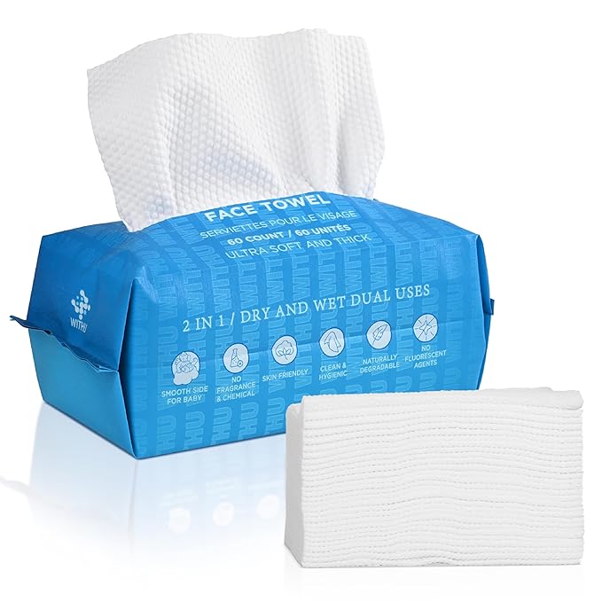 WITHU Disposable Face Towels, Ultra Soft, Biodegradable Makeup Remover Wipes