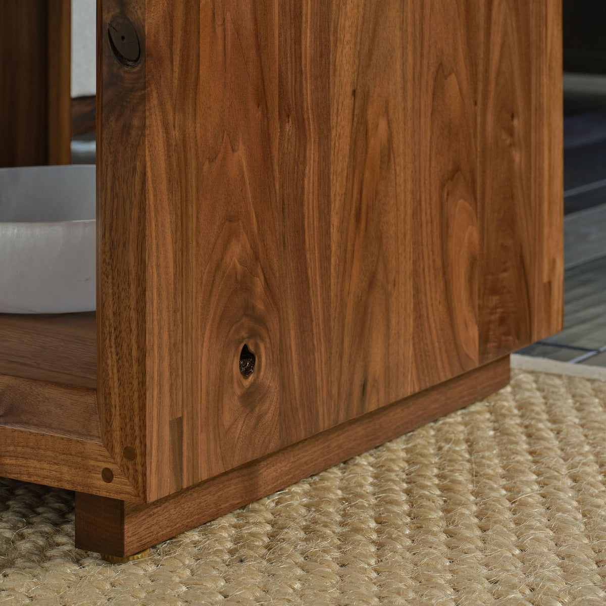 Stickley Saranac Side Table, End Table, Solid Rustic Walnut, Sustainable Construction, Open Back, Adjustable Shelf, Sled Base, 19in W x 18in D x 26in H, Made in USA