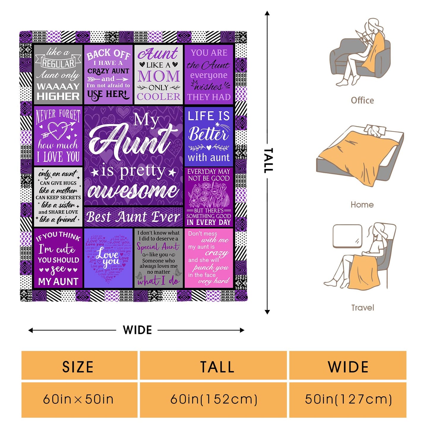Hohoto Gift for Aunt, Auntie Gifts from Niece and Nephew, Throw Blanket for Birthday Mother's Day Christmas, Cozy Blanket for Couch Sofa Bed 50"x60"