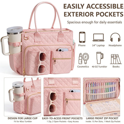 Large Bible Bag with Bible Cover Case for Women, Quilted Church Tote Bag Carrying Case w/Shoulder Strap Bible Study Supplies Journaling Kit Accessories Mothers Day Christian Gift for Women Mom Teacher