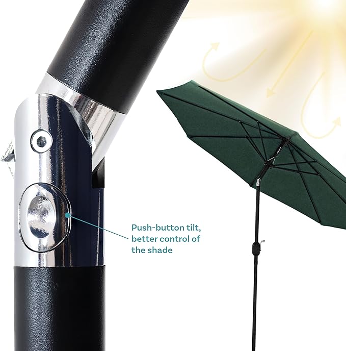 Sunnydaze Outdoor Patio Umbrella - Polyester Table Market Umbrella with Push-Button Tilt and Crank - 8 Sturdy Ribs - Green - 9ft