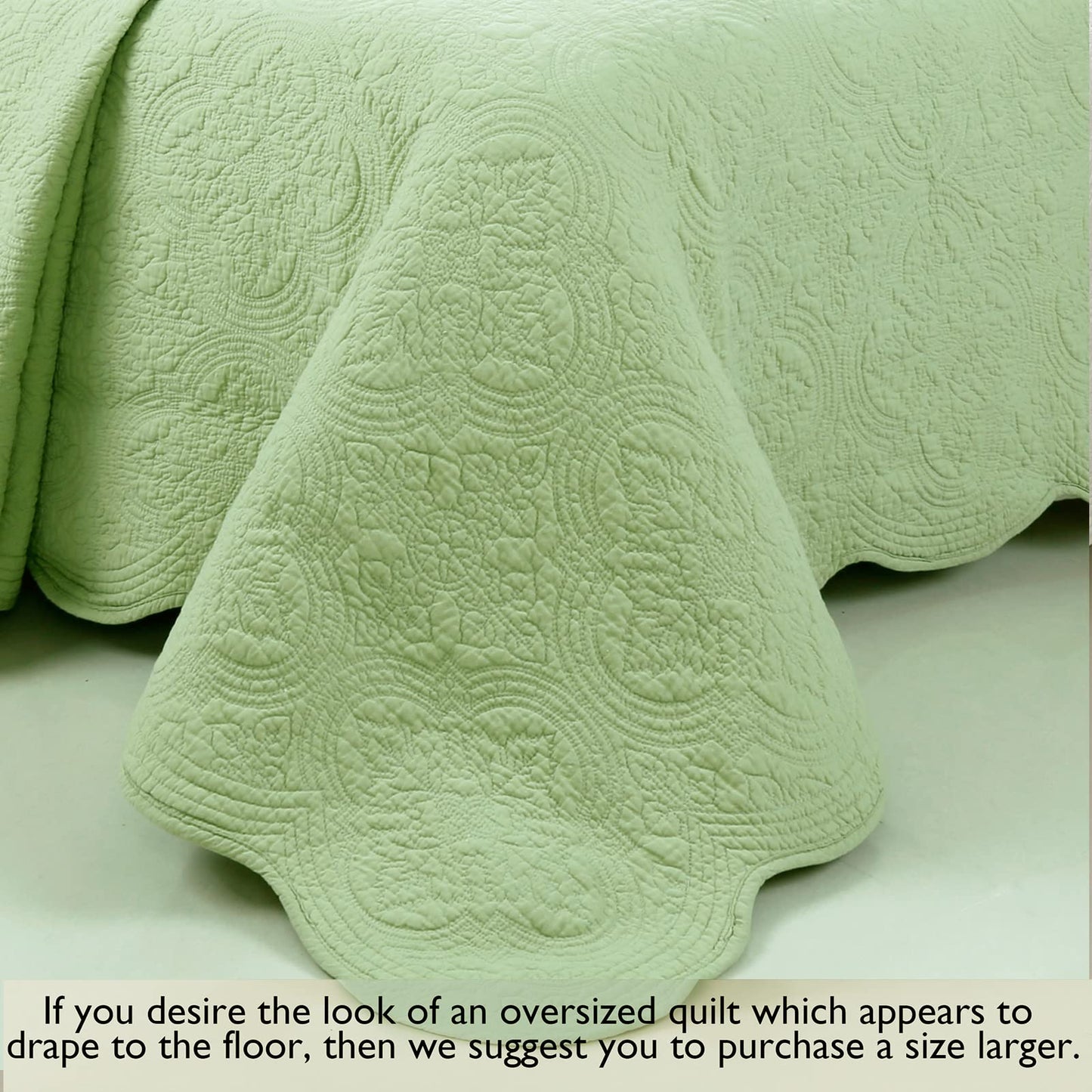Cozy Line Home Fashions 100% Cotton Medallion Matelasse Embossed Bedding Quilt Set, Reversible Lightweight Bedspread, Coverlet for All Season (Blantyre - Green, Queen - 3 piece)