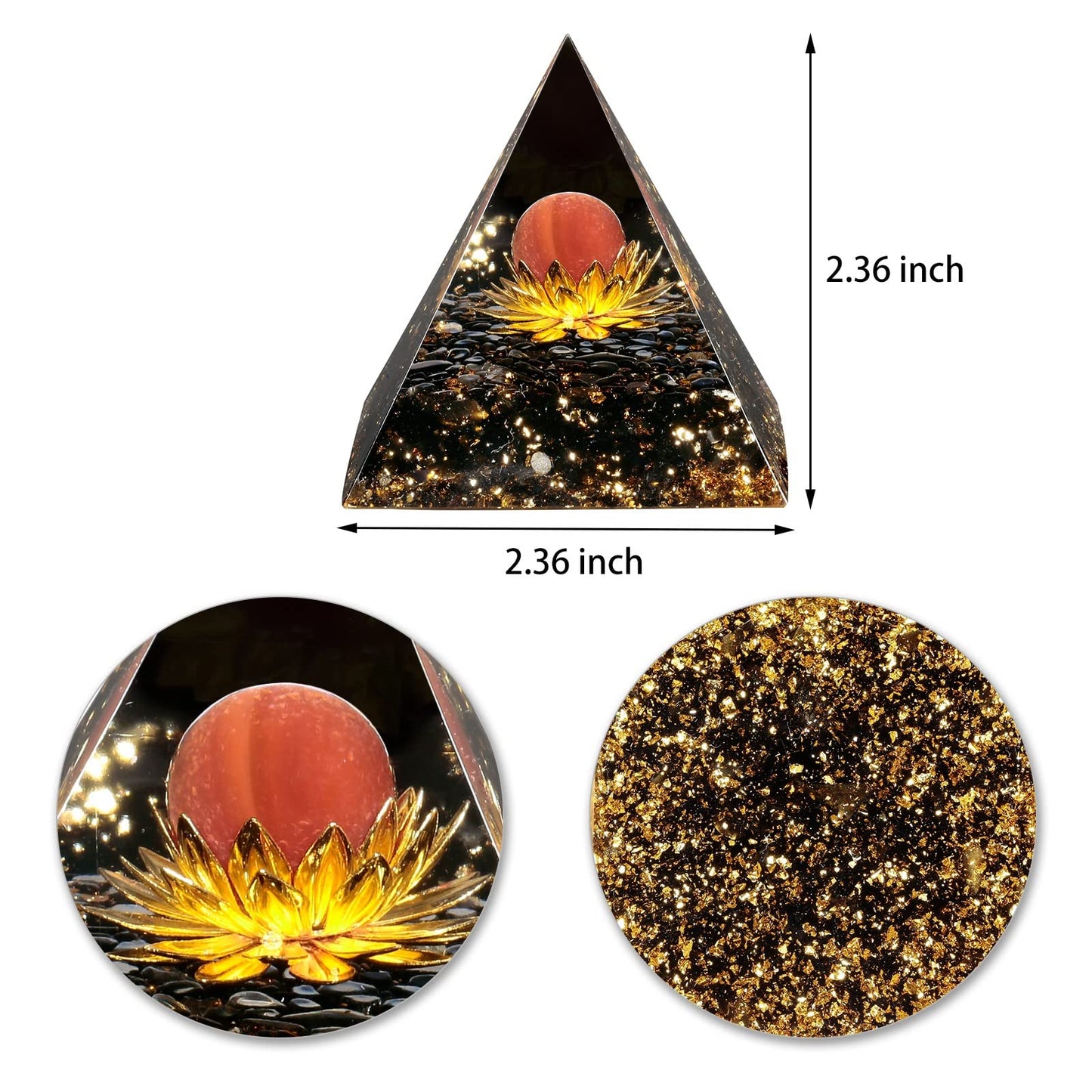 SUNYIK Crystal Sphere Orgone Pyramid with Black Obsidian Tumbled Stones and Golded Lotus Base Energy Generator for Meditation Office Home Decoration, Carnelian Stone