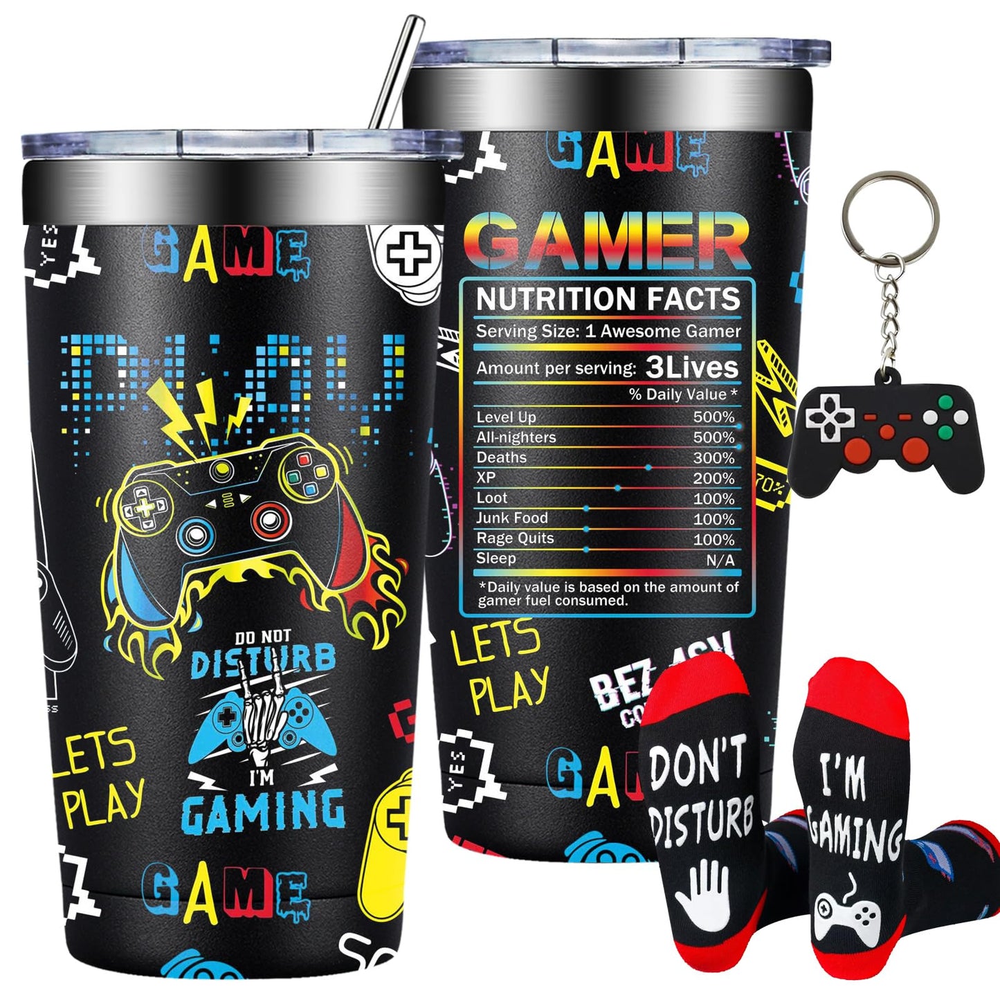 DOEARTE Gamer Gifts - Fathers Day Gift for Gamers Dad - Gaming Gift for Men, Teenage, Teen Boys, Boyfriend - Christmas Birthday Gift Set for Gamer - 20oz Gaming Tumbler