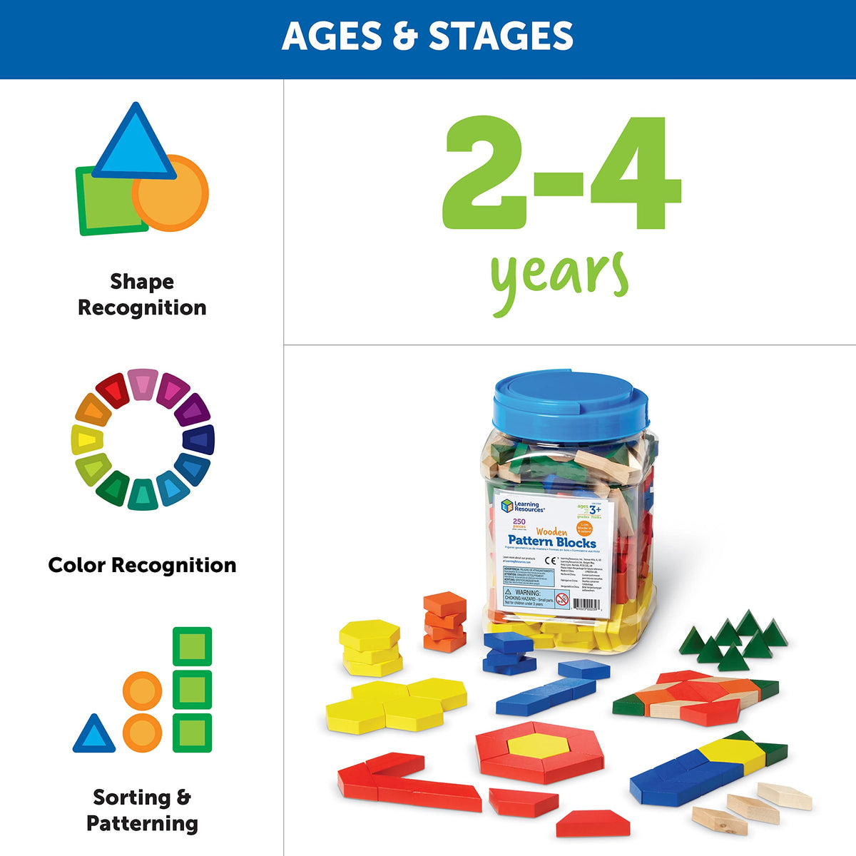 Learning Resources Wooden Pattern Blocks - Educational Toys and Tangram Puzzle Manipulatives for Kindergarten, Early Math Toys, Wood Pattern Blocks for Classroom and Homeschool, Teacher Must Haves