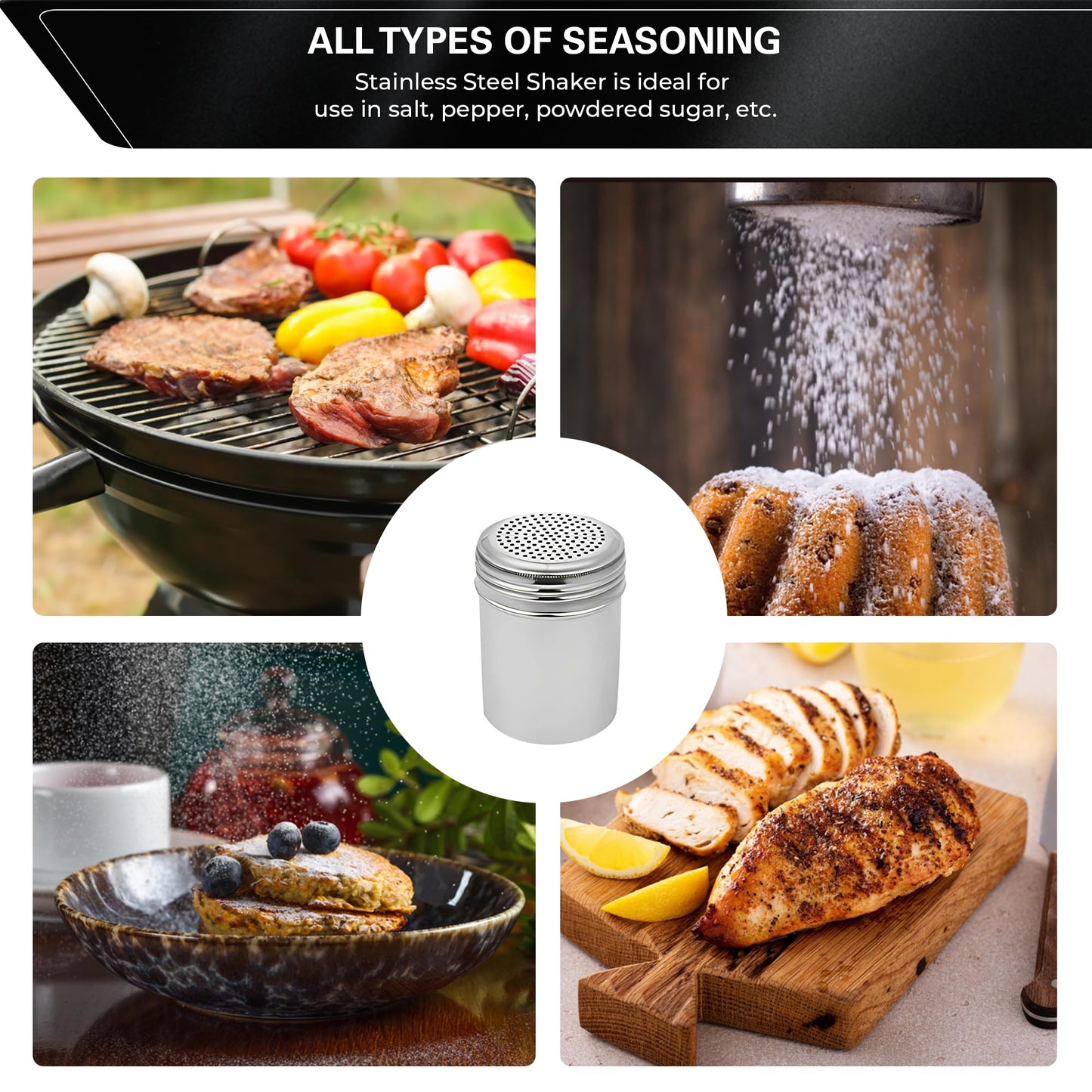 OCS Parts Set of 2 Stainless Steel Dredge Shakers | Without Handle | 10 Ounce Stainless Steel Salt, Pepper, Powdered Sugar an Spice Shakers for Home and Commercial Kitchens