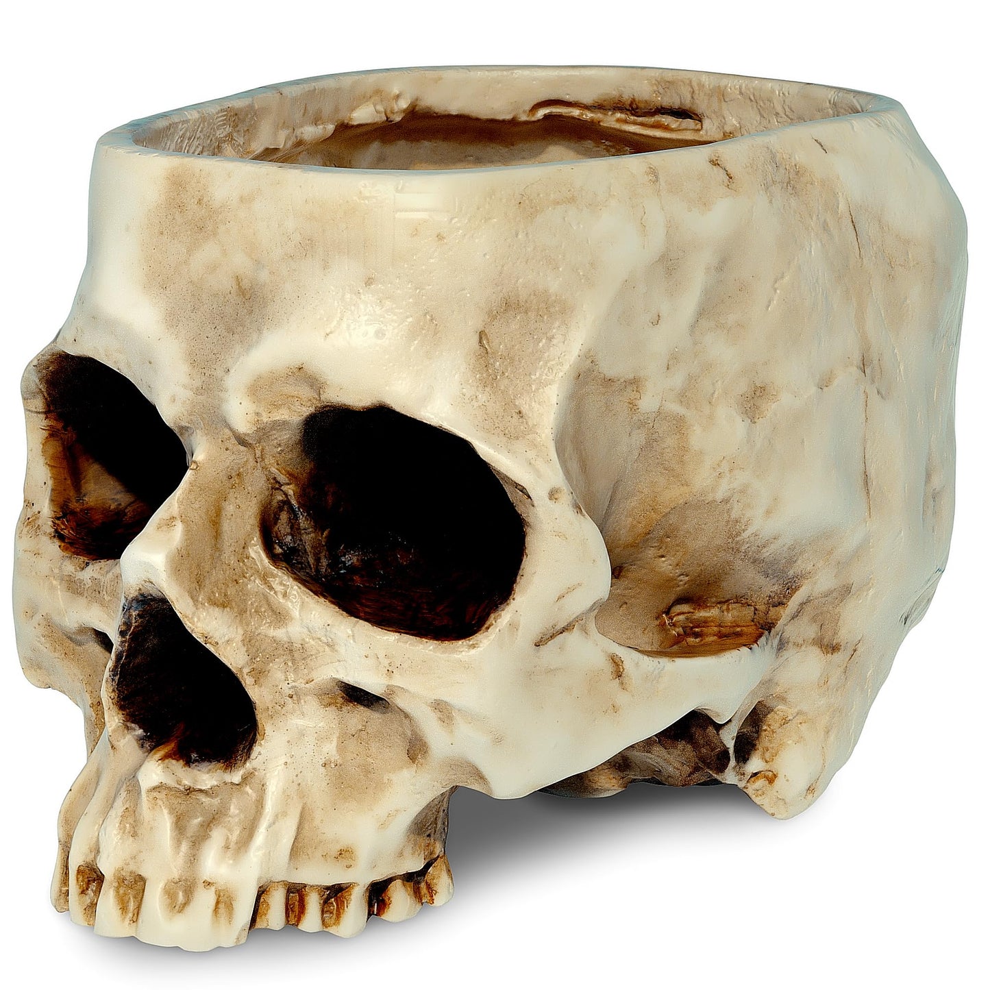 READAEER Skull Planter with Drain Hole, Resin Skull Shaped Flower Pot Candy Bowl, Gothic Decoration for Home Office Desk- White