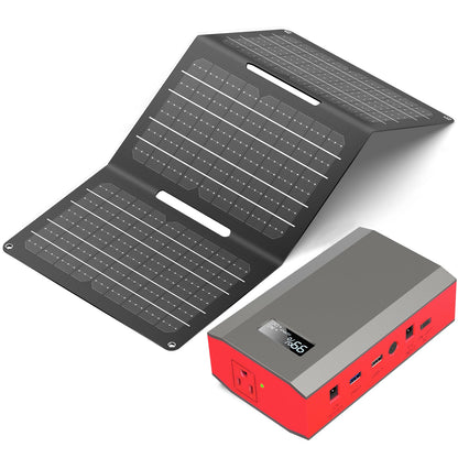 Portable Solar Power Bank with AC Outlet 65W 110V External Battery Pack, 24000mAh Portable Laptop Charger with Foldable Solar Panel 30W for Outdoor Smart Device Camping Hiking Trip Off Grid Backup