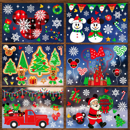 JMHACHY Christmas Window Clings - 9 Sheets 166 Pcs Cute Xmas Decorations for Winter Holiday Home Party, Santa Snowman Tree Snowflake Gingerbread Stickers for Glass, Double-Sided Static Window Decals