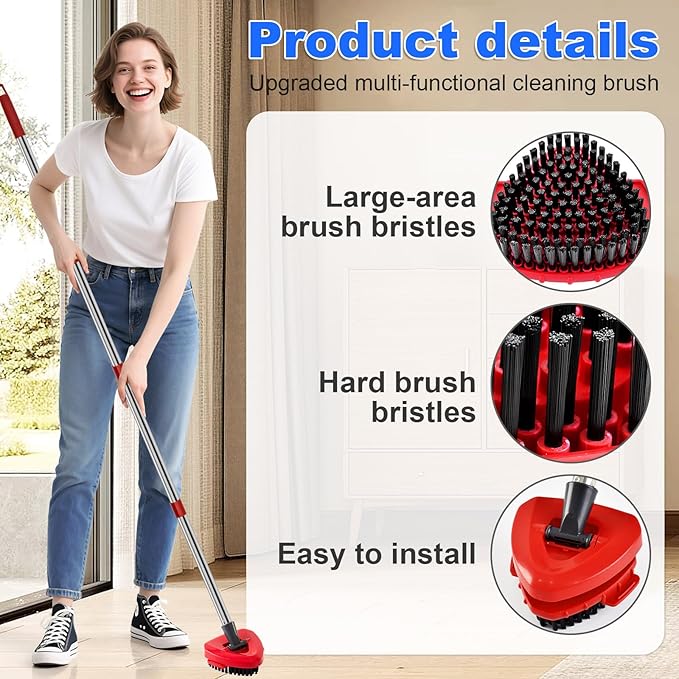 4-Section Stainless Steel Spin Mop Handles, Mop Base & Upgrade Scrub Brush Combo