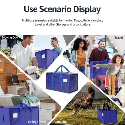 Moving Bags Heavy Duty Extra Large, Moving Boxes, Moving Supplies Essentials, Blue Storage Bins with Lids, Plastic Packing Totes, Storage Bags for Clothes with Handles & Zippers(Blue, 4 Pack)